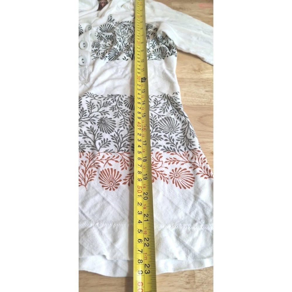 Vtg Language Los Angles Y2K Long Sleeve Top Ivory Floral Henley Hoodie M Boho - Picture 5 of 9